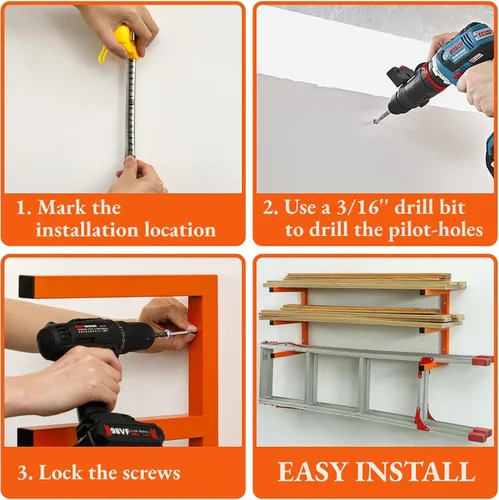 Miniatura 4 de MOOMSINE Estante de almacenamiento de madera para montaje en pared, organizador de madera de metal resistente con 3 niveles, cada estante soporta