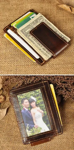 Miniatura 7 de Le'aokuu - Funda para tarjetas de crédito con imán y clip de piel auténtica, Café RFID), W1015