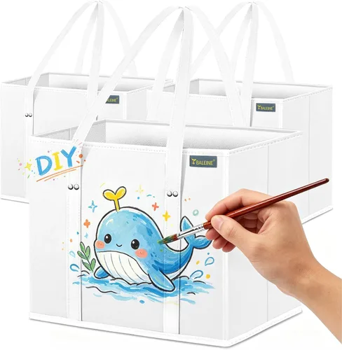 Miniatura 32 de BALEINE Paquete de 3 bolsas reutilizables para comestibles, bolsas de compras plegables para comestibles con parte inferior reforzada y asas