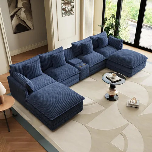 Miniatura 27 de Sofá modular de nube en forma de U de 162.6 pulgadas, sofá seccional para sala de estar, moderno sofá de nube de terciopelo de gran tamaño con Gris