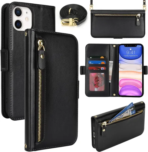 Miniatura 17 de Lipvina Funda tipo cartera para iPhone 12 Pro Max / 13 Pro Max para mujeres, bolsillo con cremallera, funda de teléfono de cuero PU con soporte
