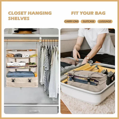 Miniatura 2 de Surblue Bolsa de Almacenamiento Colgante para Armario Plegable de 3 Estantes de Tela Oxford Lavable con 2 Ganchos