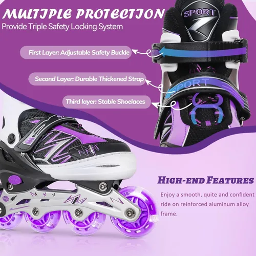 Miniatura 3 de Patines en línea ajustables para niñas y niños principiantes, patines en línea con ruedas iluminadas para niños y jóvenes para deportes