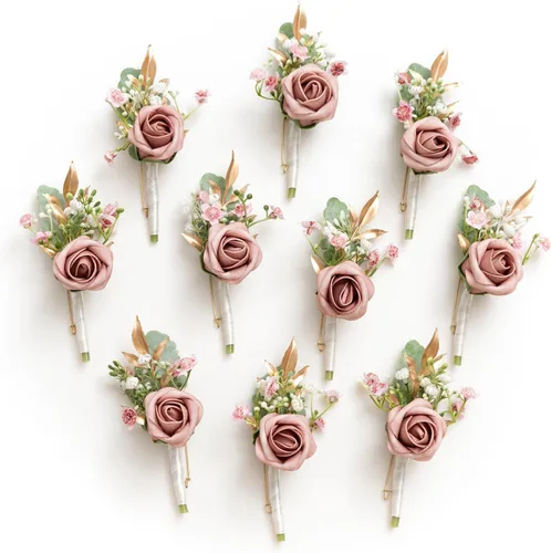 Miniatura 8 de Ling's Moment Boutonniere para Hombre, juego de 10 ramilletes para invitados, flores artificiales para decoración de boda/baile/regreso a casa, etc.