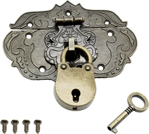 Miniatura 6 de Litoexpe Candado antiguo de bronce de metal pequeño con llave, cerradura de estilo vintage para caja de joyería, caja de almacenamiento, libro