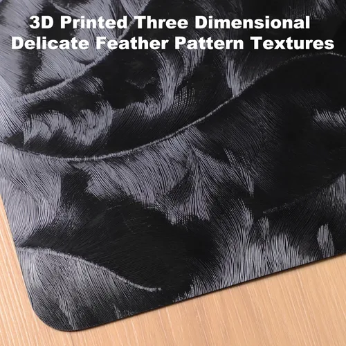 Miniatura 2 de Tapete de oficina de 30 x 48 pulgadas para suelo de madera dura con diseño de plumas 3D, impermeable y antideslizante, tapetes de oficina para Negro
