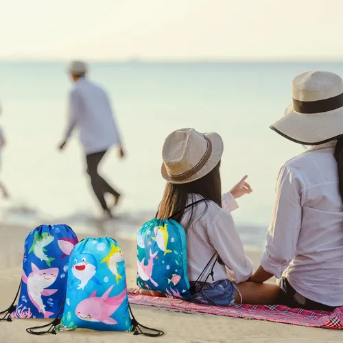 Miniatura 6 de Spiareal Paquete de 18 bolsas de regalo de fiesta de tiburón hawaiano para verano, piscina, tiburón, bolsas de dulces a granel para niños, regalos