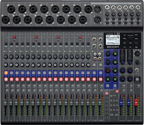 Zoom LiveTrak L-20 Mezclador/Grabadora Multipista para músicos, 20 entradas/22 canales, 6 salidas de auriculares/monitor, interfaz de audio USB,