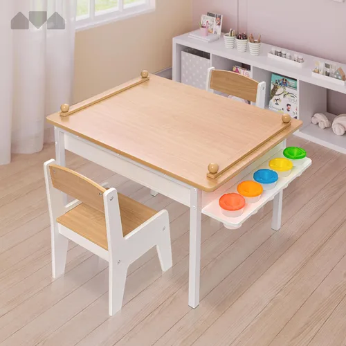 Miniatura 2 de Milliard Juego de mesa y silla de arte 2 en 1 para niños, mesa de actividades con almacenamiento, transformación de caballete, 5 vasos de pintura
