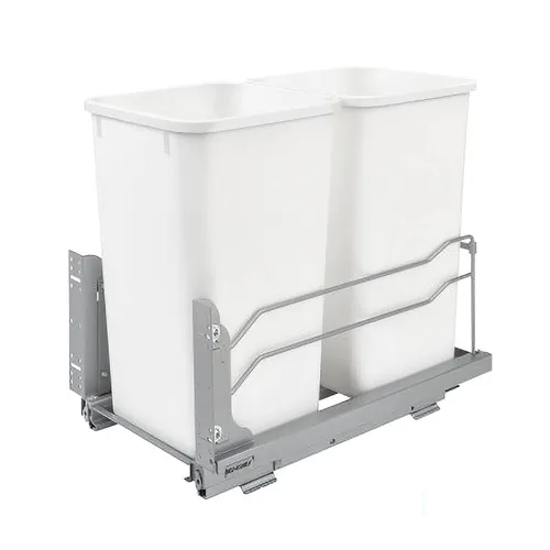 Miniatura 12 de Rev-A-Shelf - Cubo de basura extraíble doble para gabinetes de cocina base, 27 cuartos de galón, 12.5 galones con deslizadores de cierre suave, Gris