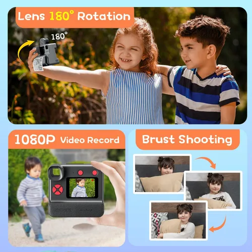 Miniatura 3 de Cámara de impresión instantánea para niños, cámaras instantáneas de 1080P para niños, cámaras de vídeo digitales HD para niños con 3 rollos de papel