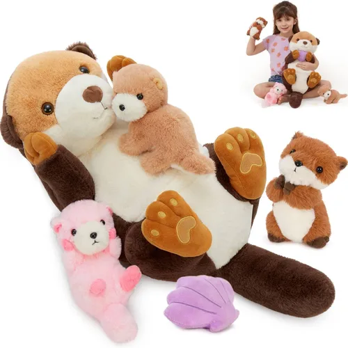 Miniatura 14 de MorisMos - Animales de peluche de lagarto, mamá camaleón gigante de 27 pulgadas con 4 lagartos bebés, juguetes para niños y niñas, mamá iguana