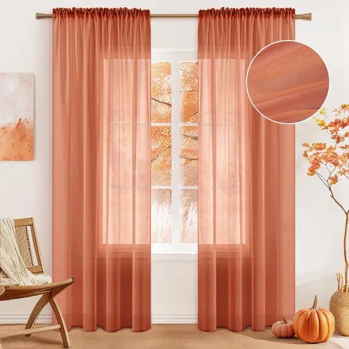 Miniatura 16 de MIULEE Cortinas semitransparentes 24 pulgadas de largo 2 paneles para ventana de cocina sobre el fregadero, cortinas cortas pequeñas de café