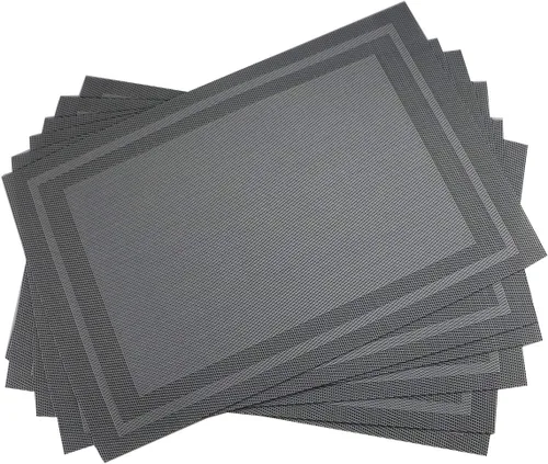 Miniatura 9 de Juego de 6 manteles individuales de PVC, juego de 6 manteles individuales de vinilo tejido de PVC, color natural (6 piezas, hojas moradas)