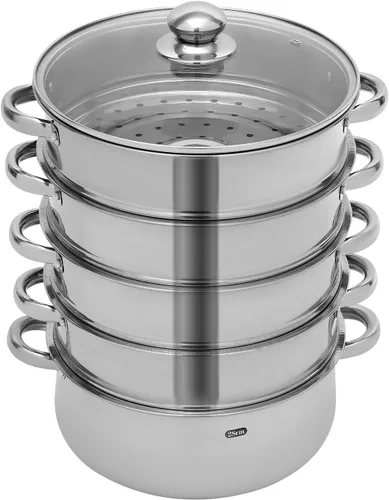 Miniatura 9 de Olla de vapor de 10.2 pulgadas/10.2 in de acero inoxidable de 5 niveles para cocinar alimentos utensilios de cocina para inducción de gas estufa