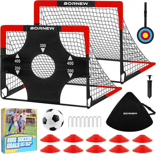 Miniatura 10 de Juego de objetivos de fútbol y balón de fútbol para niños, 6 x 4 pulgadas, 4 x 3 pies, red de fútbol portátil desplegable con objetivos de fútbol