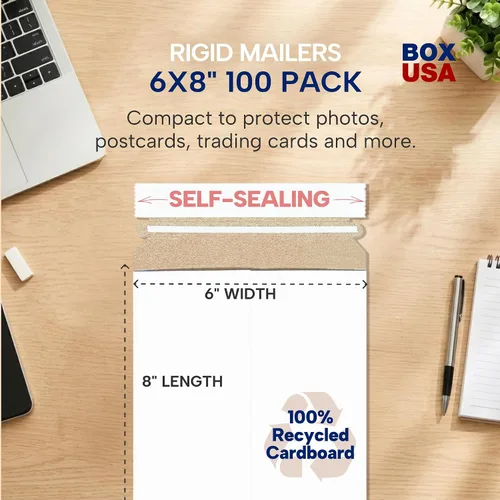 Miniatura 2 de BOX USA Sobres rígidos de 6 x 8 pulgadas (paquete de 100 unidades), sobres de cartón para fotos, tarjetas de intercambio, impresiones pequeñas, se