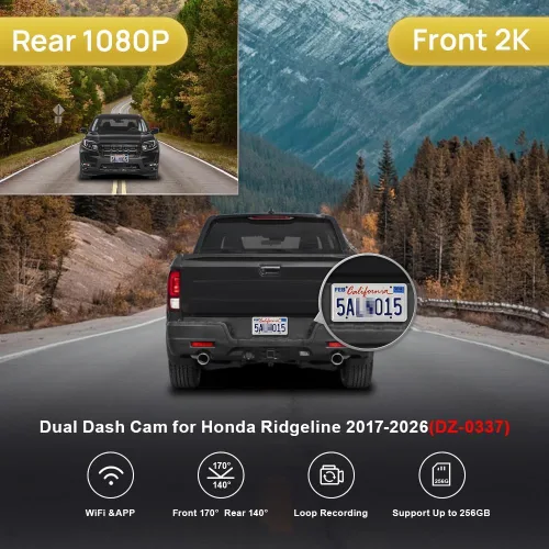Miniatura 2 de Fitcamx Cámara de tablero delantera 2K+trasera 1080P para Honda Ridgeline RT RTS RTL Trail Sport Black Edition (DZ-0337), aspecto OEM, video HD