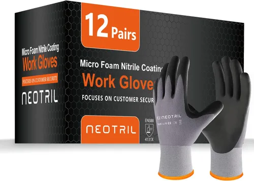 Miniatura 16 de NEOTRIL - Guantes de trabajo de seguridad con revestimiento de nitrilo de microespuma, 3/6/12/36 pares, guantes de nailon transpirable para hombres