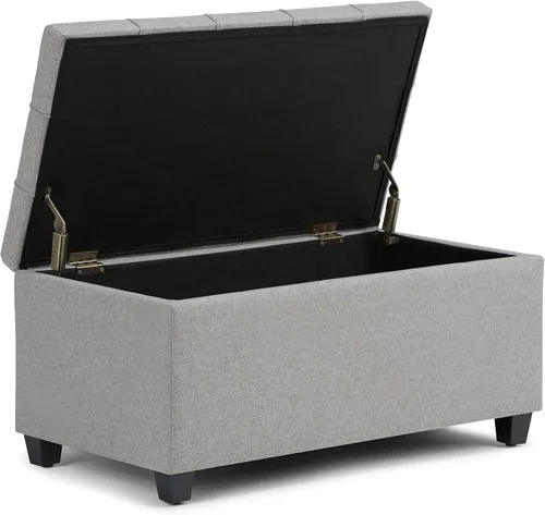Miniatura 4 de SIMPLIHOME Sienna - Banco otomano de almacenamiento, 33 pulgadas de ancho, tapizado de tela con aspecto de lino, banco otomano rectangular