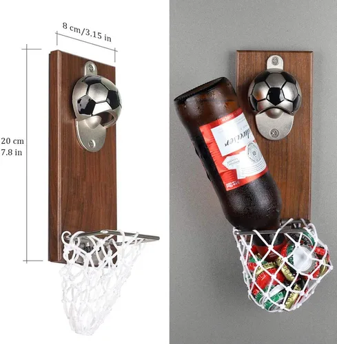 Miniatura 7 de Abrebotellas de fútbol con colector de tapas, abridor de botellas magnético para refrigerador, regalo ideal para fanáticos del fútbol y amantes