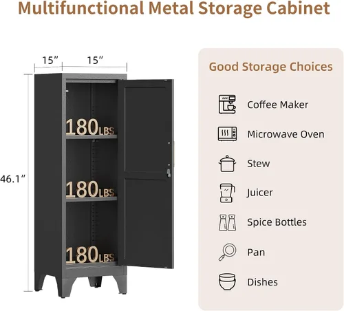 Miniatura 3 de Armarios de metal de 46 pulgadas de alto con 1 puerta con cerradura y 2 estantes ajustables para almacenamiento de empleados, gabinete de bloqueo