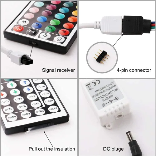 Miniatura 5 de Yiliaw Kit de control remoto IR de 44 teclas - Incluye caja de control de rectificador inalámbrico y adaptador de fuente de alimentación DC 12V 3A