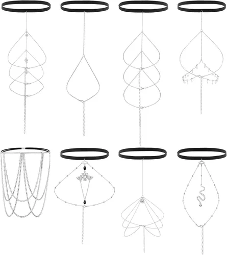 Miniatura 7 de Cadenas de muslo para mujer, 8 cadenas de piernas para mujer, cadena de pierna de serpiente, cadena de cuerpo en capas, juego de joyería de playa