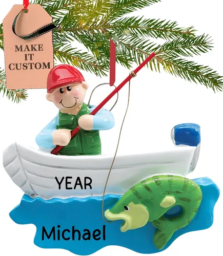 Adorno de pesca personalizado 2026 | Adornos de Navidad deportivos grabados con láser para árbol | Regalo de recuerdo personalizado para pescador en
