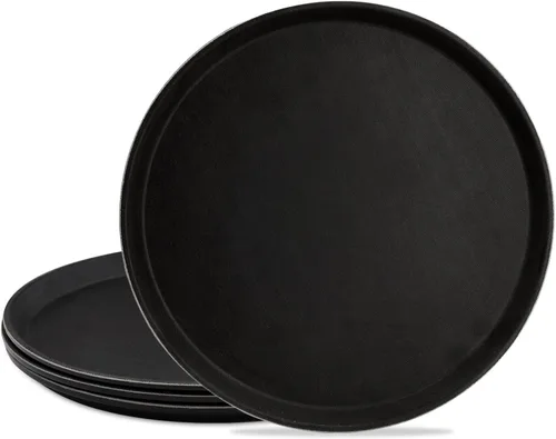 Miniatura 11 de TOPZEA Paquete de 3 bandejas de servicio de restaurante, bandeja redonda negra de fibra de vidrio de 11 pulgadas antideslizante para servicio