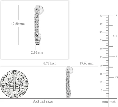 Miniatura 5 de Dazzlingrock Collection Aretes de aro clásicos en forma de J de diamante redondo de 0.15 quilates (ctw) para ella en plata de ley 925