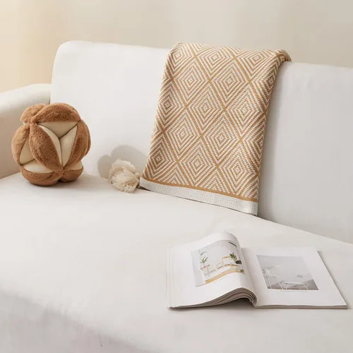 Miniatura 4 de AIVIA Manta bohemia para silla y cama, manta bohemia de punto de poliéster con rayas geométricas para todas las estaciones, manta tejida para sofá