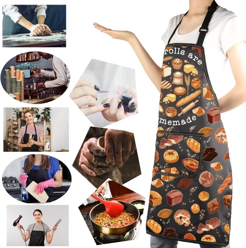 Miniatura 6 de MBMSO Delantales para hornear panadería, regalos para panadería, delantal para hacer pan, My Rolls are Delantal hecho en casa con bolsillos, regalo