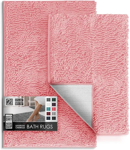 Miniatura 111 de Hearth & Harbor Alfombras de baño, tapete de baño de chenilla - Alfombras de baño lavables a máquina para baño con respaldo antideslizante de goma
