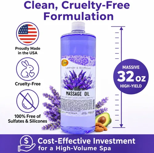 Miniatura 7 de SPA REDI Aceite de masaje de lavanda – Mezcla botánica sin residuos para el cuidado de tejidos profundos y piel seca Vitamina E, aceite