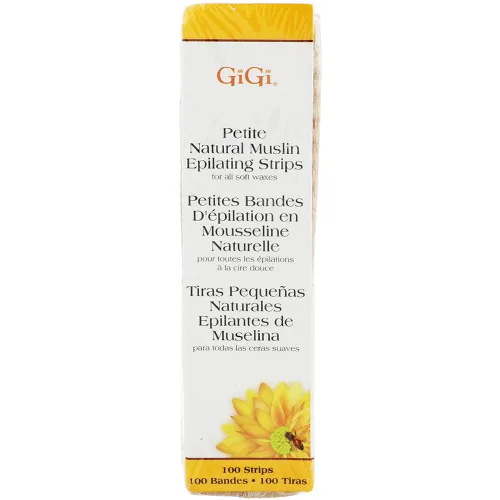 GiGi Tiras de depilación para depilación y depilación, muselina natural pequeña, 100 tiras depiladoras