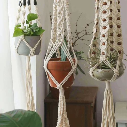 Miniatura 6 de joycraft Cordón de macramé, cuerda de algodón blanco hueso, 0.315 in x 21 yardas, cuerda de algodón trenzado de 3 hebras para colgar plantas