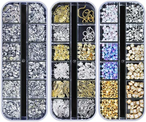 Miniatura 5 de Artdone 12 cajas de diamantes de imitación para uñas, gemas de diamantes de uñas, aretes de cristal de uñas y lentejuelas para uñas, kit con 1 pinza