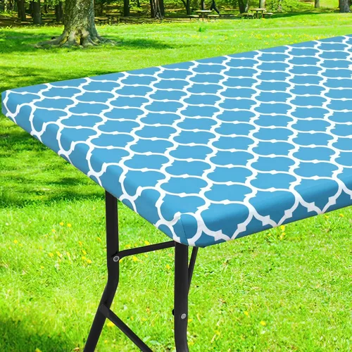 Miniatura 21 de Smiry Mantel cuadrado para mesa de pícnic, manteles de camping impermeables elásticos ajustables, protector de mantel de vinilo con respaldo de Gris