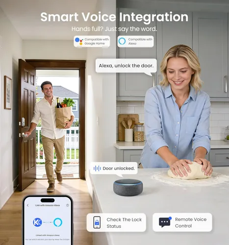 Miniatura 10 de Veise VE027 - Cerradura inteligente Wi-Fi integrada, cerradura de puerta de entrada sin llave de huellas dactilares, control remoto de aplicación