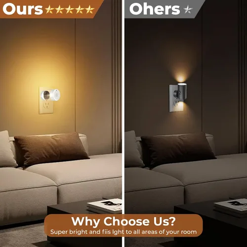 Miniatura 8 de TSEXES Paquete de 2 luces LED nocturnas enchufables a la pared, temperatura de color ajustable de 3000 K/4000 K/5000 K, control táctil, luz nocturna