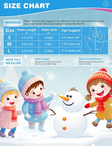 Miniatura 6 de ThxToms Guantes de invierno para niños, impermeables, guantes de nieve para niños y niñas, clima frío, deportes al aire libre, snowboard, bicicleta