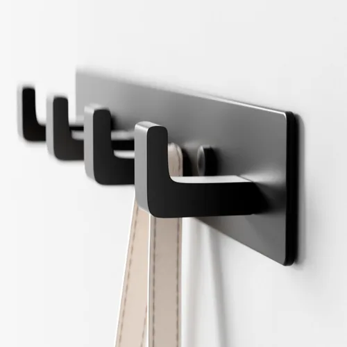 Miniatura 5 de GWAAZXGZ Perchero negro para montaje en pared, 12.5 pulgadas, moderno riel de gancho de metal con 4 ganchos en ángulo recto, organizador montado