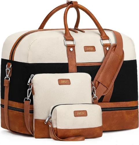 Miniatura 135 de IBFUN Bolsas de fin de semana para mujer, bolsa grande de lona para viaje, bolsa de viaje con compartimento para zapatos, 21 pulgadas, juego de 3