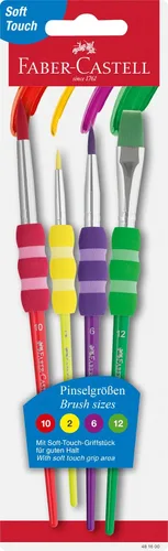 Faber-Castell Juego de pinceles de pintura de agarre suave, pinceles de pintura para niños, 4 pinceles surtidos para acuarela y pintura al temple