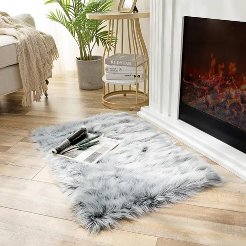 Miniatura 122 de Ashler Home Deco - Tapete de pelo sintético de oveja, mullido, suave, de 2 x 3 pies, lavable a máquina, dormitorio, habitación de los niños, sala