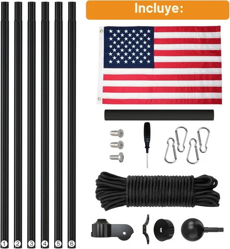Miniatura 5 de NELXINJO Kit de Asta de Bandera de Servicio Pesado de 25 Pies para Exteriores de la Casa, Tubo Inferior de 2.1", Poste de Aluminio Cónico con Todos