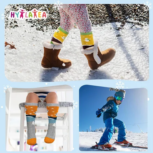 Miniatura 6 de Hylaea Calcetines de esquí de lana merino para niños, calcetines térmicos cálidos hasta la rodilla para patinaje de snowboard para niños y niñas