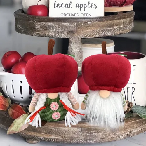 Miniatura 2 de 2 piezas de gnomos de manzana para parejas, adornos de felpa hechos a mano, muñeca sueca Tomte, fruta, nisse, elfo, bandeja escalonada, gnomo, rojo