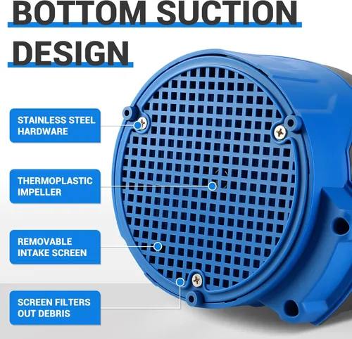 Miniatura 7 de Bomba de agua sumergible, 1/3 HP 2450GPH Bomba de agua termoplástica eléctrica portátil de transferencia para piscina, sótano, inundación, jardín